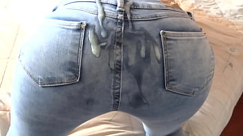 I found my stepson draining off in my undies and for the highly first-ever time I allow him to cum on my donk in jeans